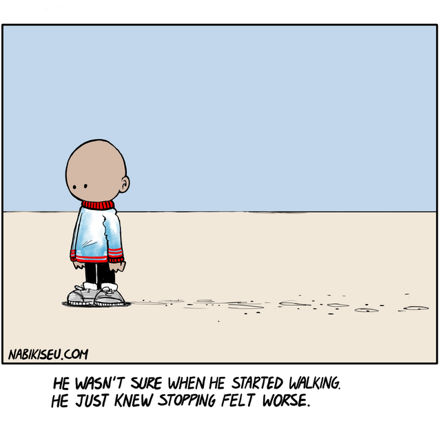 He Just Knew Stopping Felt Worse. Sometimes you don't know when the walking started — you just know that stopping hurts more. A quiet reflection on resilience, forward motion, and what keeps us moving when the destination is unknown.